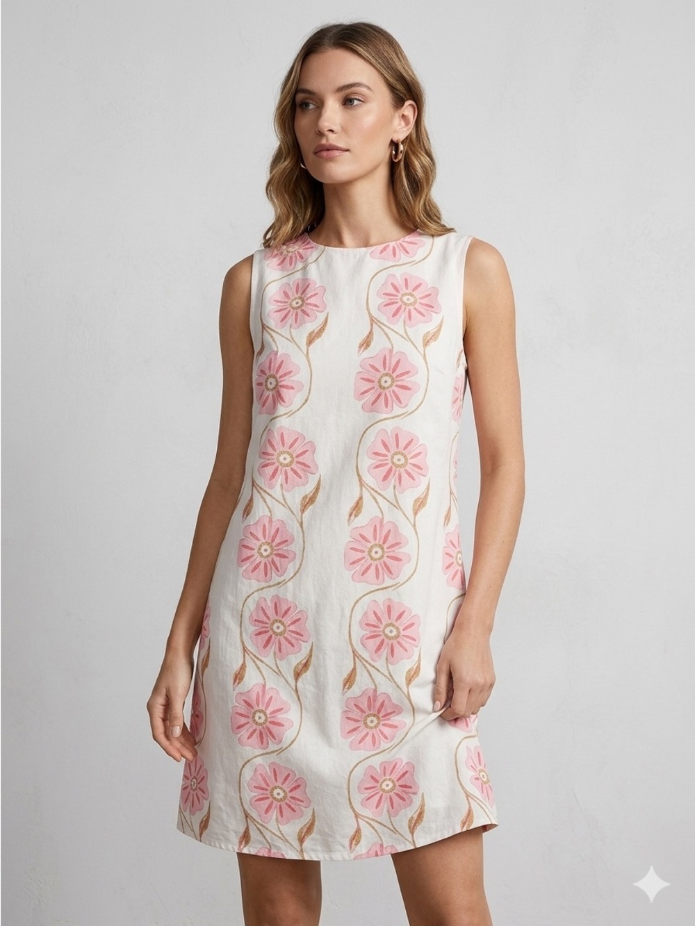 The COMMENSE NWT Pink Floral Linen Blend Sleeveless Mini Dress Small